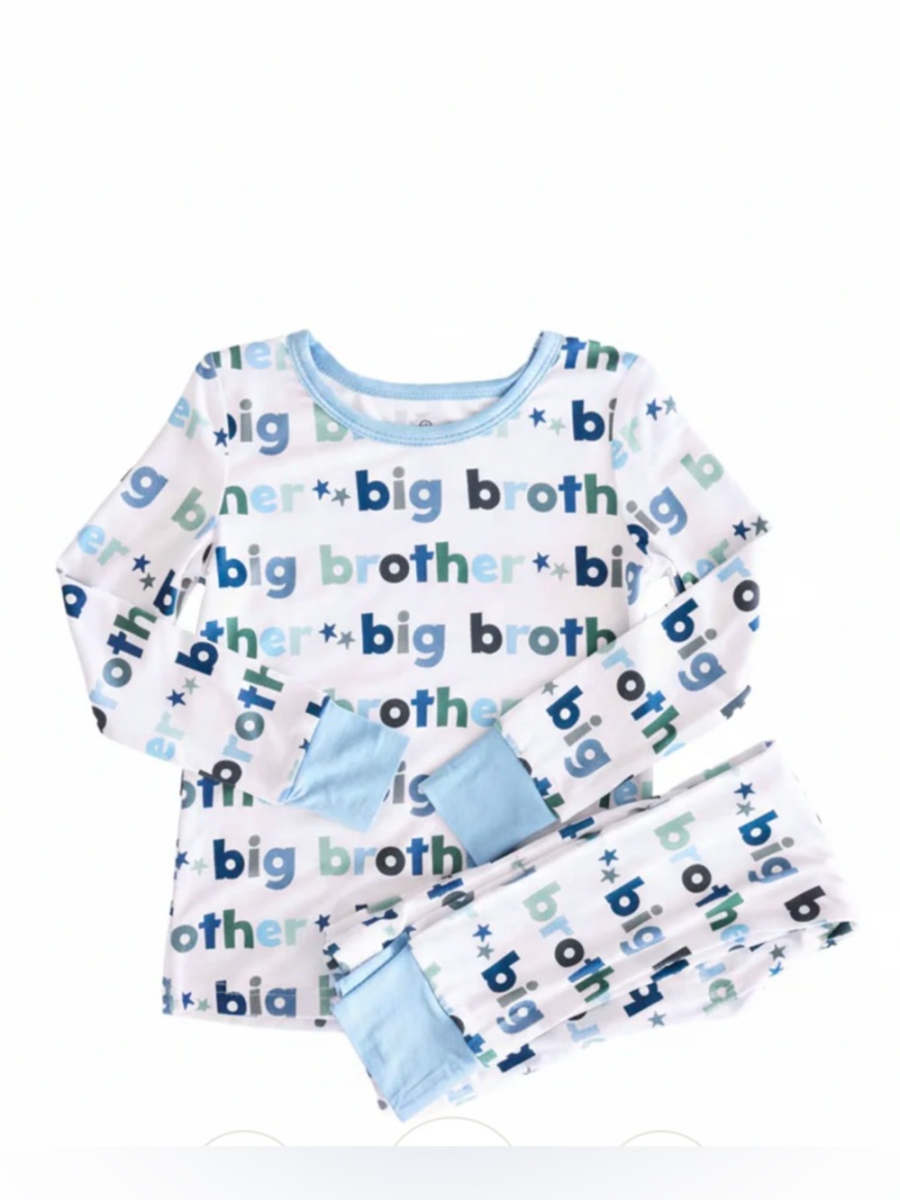 Caden Lane White Pajama Set with Blue & Teal 'Big Brother' Print